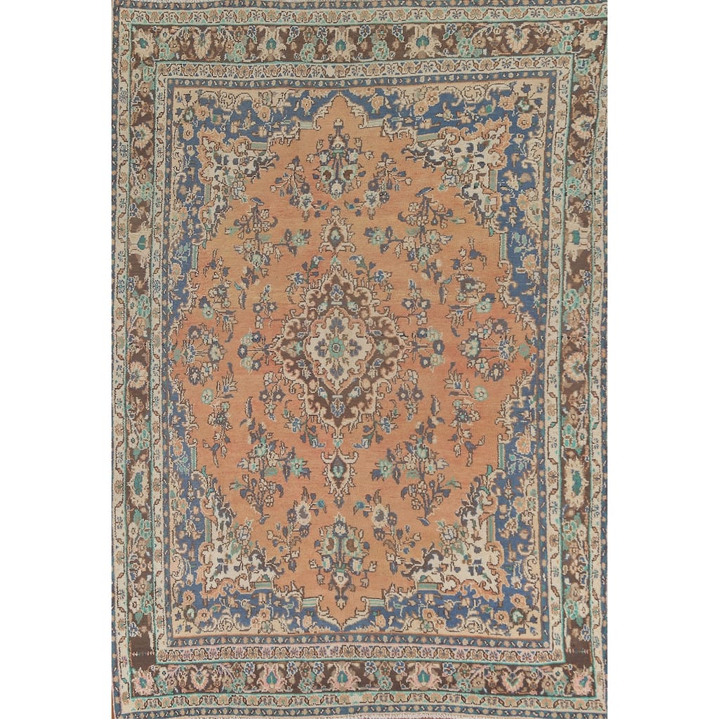 Traditional Hamedan Persian Vintage Area Rug Hand-Knotted Wool Carpet - 6'6"x 9'8"