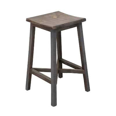 Linn 30 Inch Barstool, Set of 2, Square Curved Seat, Solid Gray Brown Wood