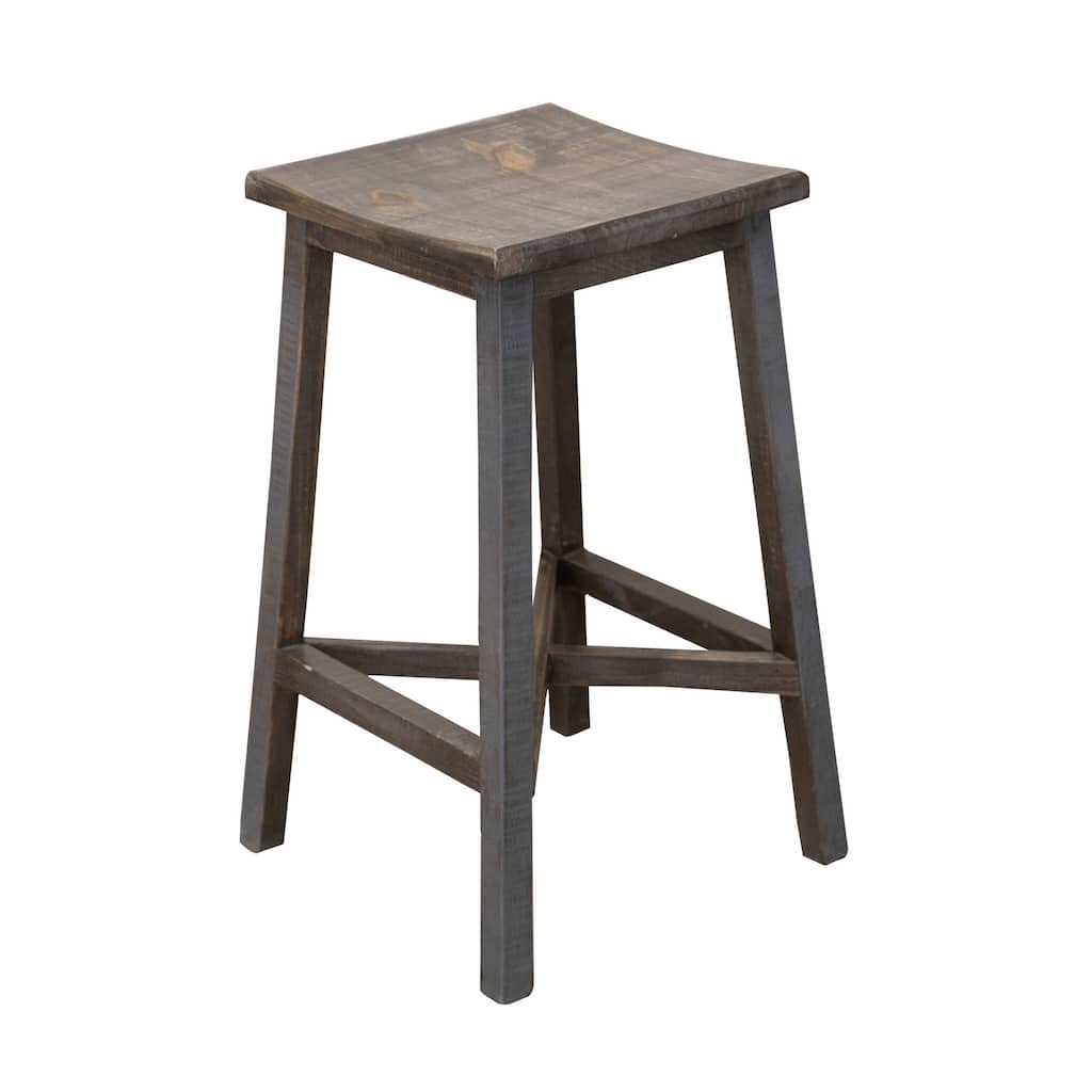 Linn 30 Inch Barstool, Set of 2, Square Curved Seat, Solid Gray Brown Wood