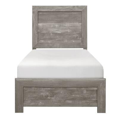 Rustic Gray Finish Twin Size Panel Bed Wooden Bedroom Furniture 1pc