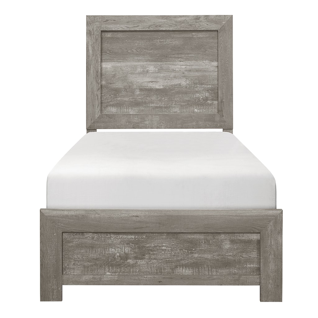 Rustic Gray Finish Twin Size Panel Bed Wooden Bedroom Furniture 1pc