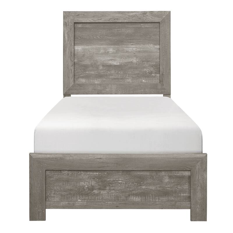 Rustic Gray Twin Size Wooden Panel Bed with Headboard and Footboard, Easy Assembly, Ships in One Box - Gray