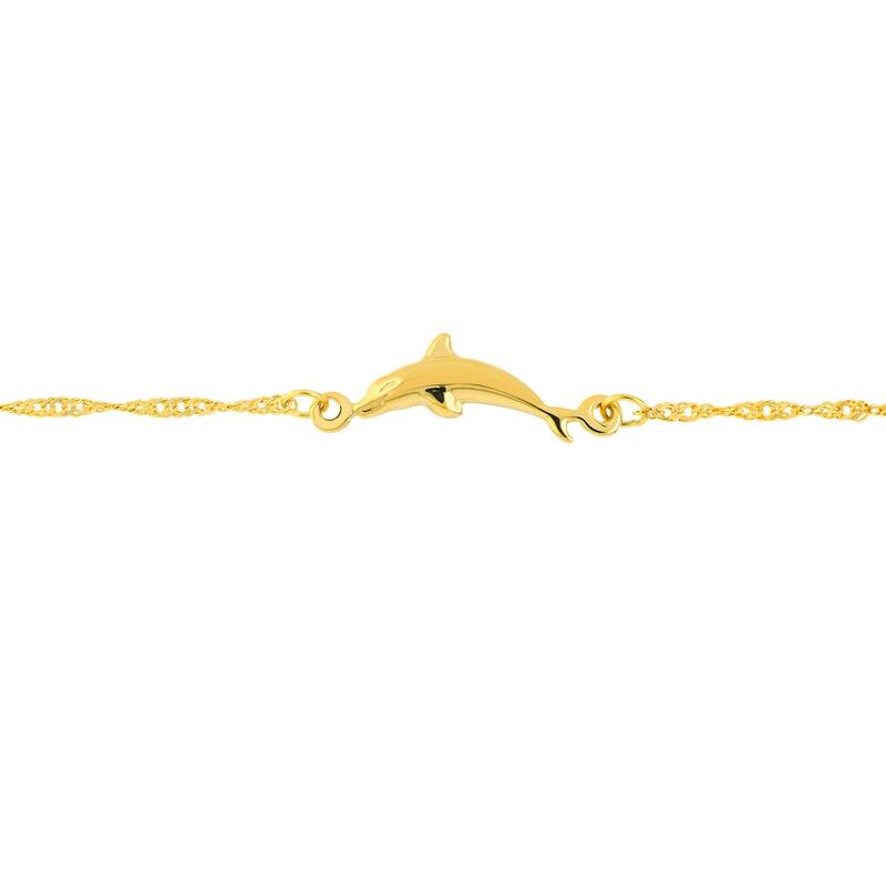 Curata 14k Yellow Gold Adjustable Dolphin Station Twist Singapore Chain 10-inch Anklet