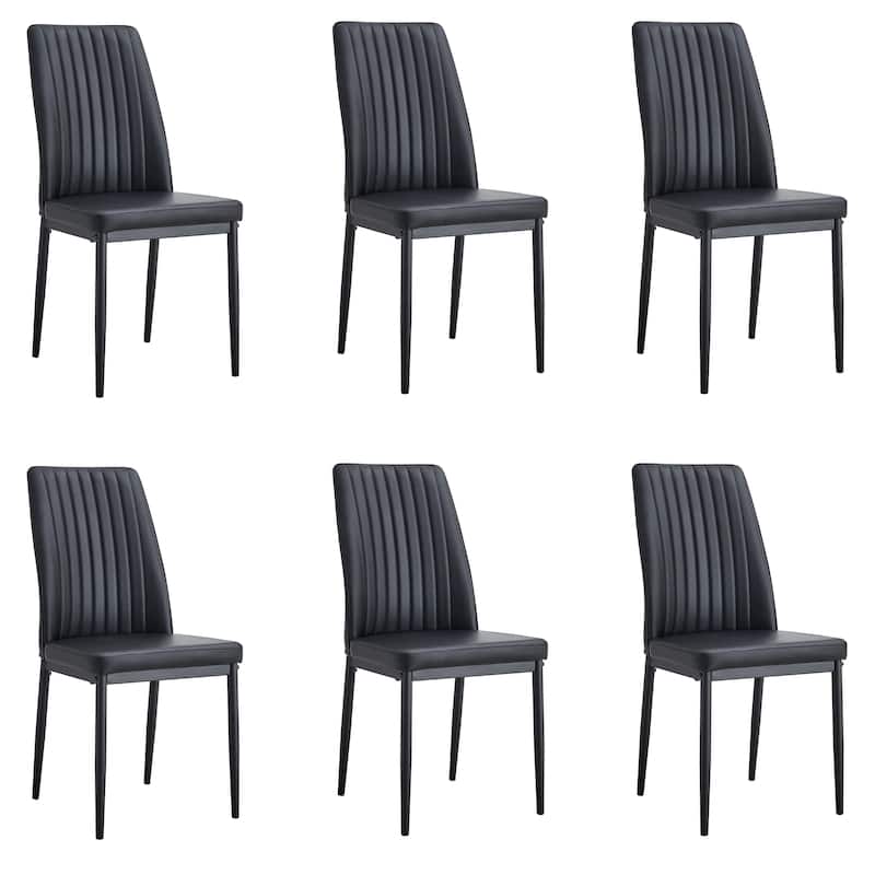 Modern Dining Chairs Set of 6, with PU Upholstered Seat and Metal Legs - Black