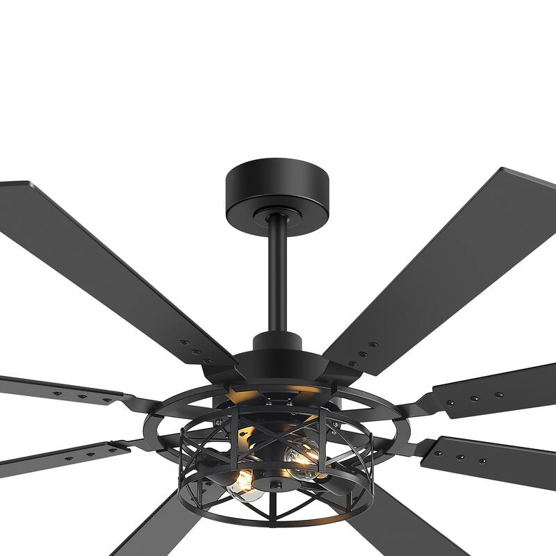 52"/65" Industrial Reversible Wood 5/8-Blade Cage Ceiling Fan with Light Kit and Remote
