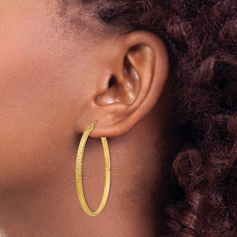 Curata 14k Yellow Gold Sparkle Cut 2.8x18mm Hoop Earrings - 46mm long 2.8mm Thick