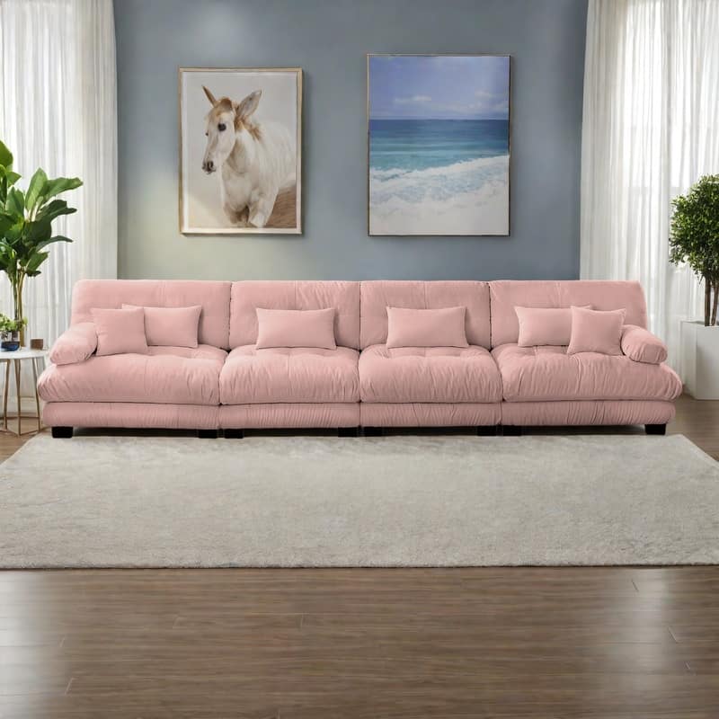 173.2" 4-Seat Chenille Sectional Sofa with Deep Seating and Modular Design - Pink