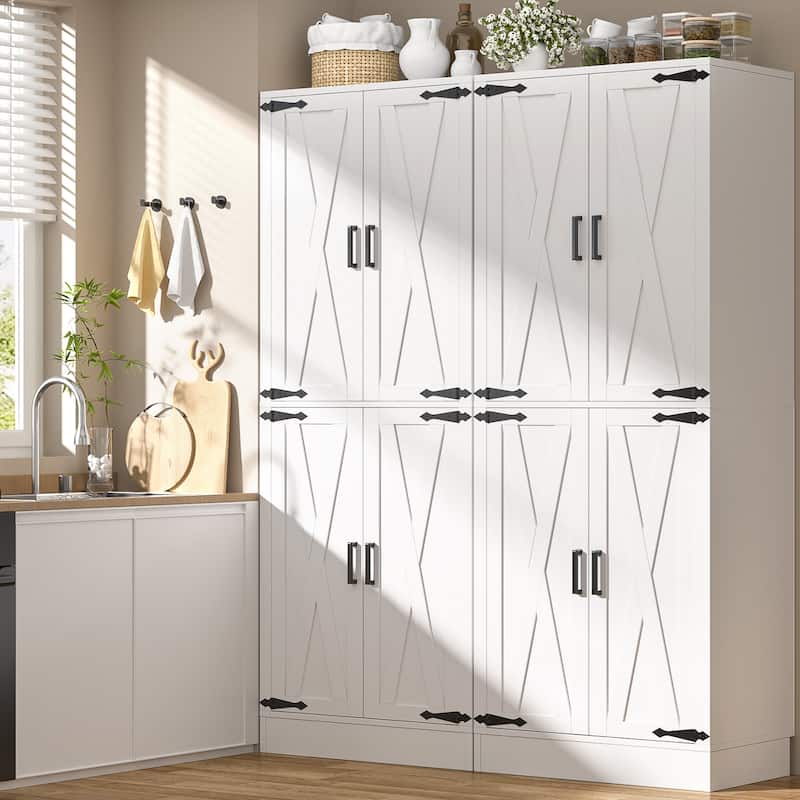 71" Kitchen Pantry with 4 Doors ＆ Large Drawer，Storage Cabinet with 6 Adjustable Shelves for Dining Room Living Room