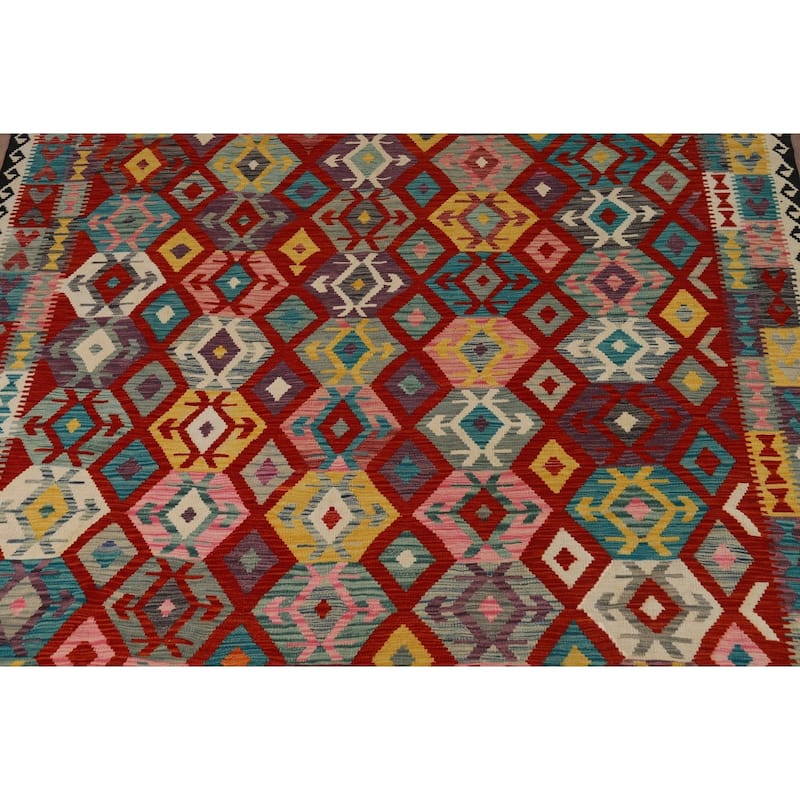 South Western Style Kilim Area Rug Hand-Woven Wool Carpet - 8'4" x 9'8"