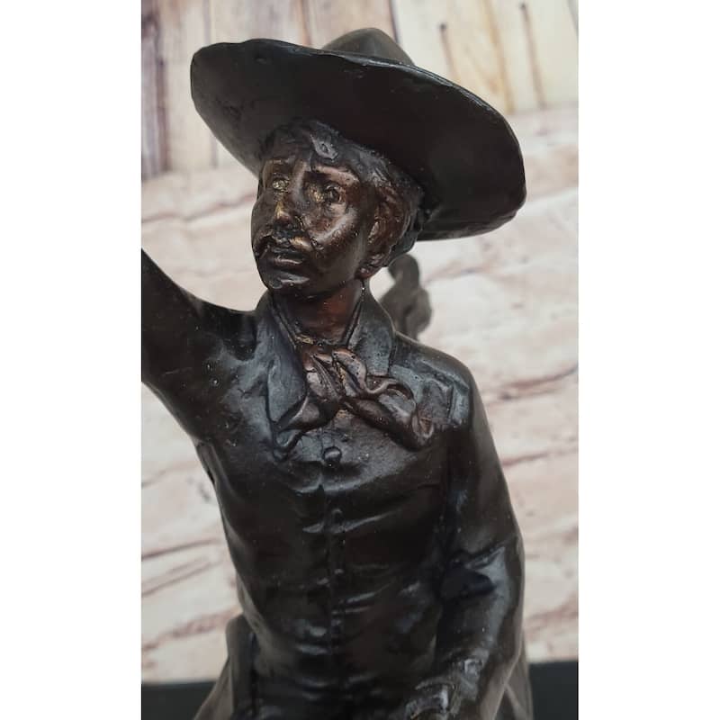 Will Rogers Cowboy On Imitative Horseback Bronze Sculpture Statue Figure Russell Western 16 Inches X 17 Inches
