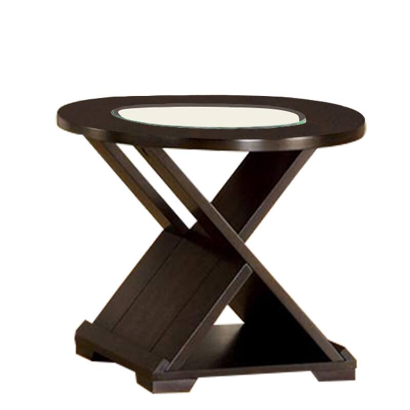 3 Piece Round Glass Coffee Table and End Table with X Shaped Base, Brown