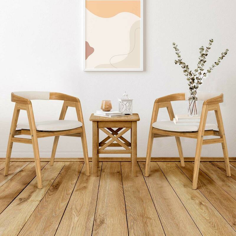 Gymax Set of 2 Bamboo Accent Chairs Leisure Chairs Armchairs w/ Seat