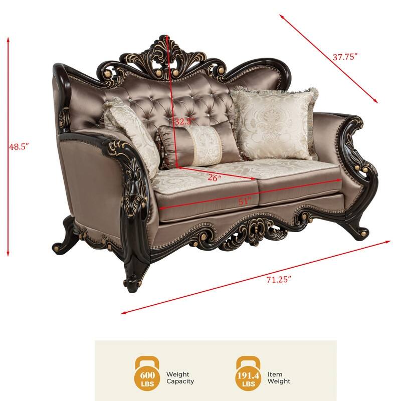 Best Master Furniture Truvare Sandy Desert Espresso Tradtional Loveseat with Gold Accent