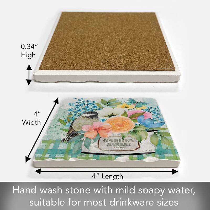 CounterArt Garden Market Absorbent Stone Tumbled Tile Coaster Set of 4 Made in The USA Protective Cork Backing