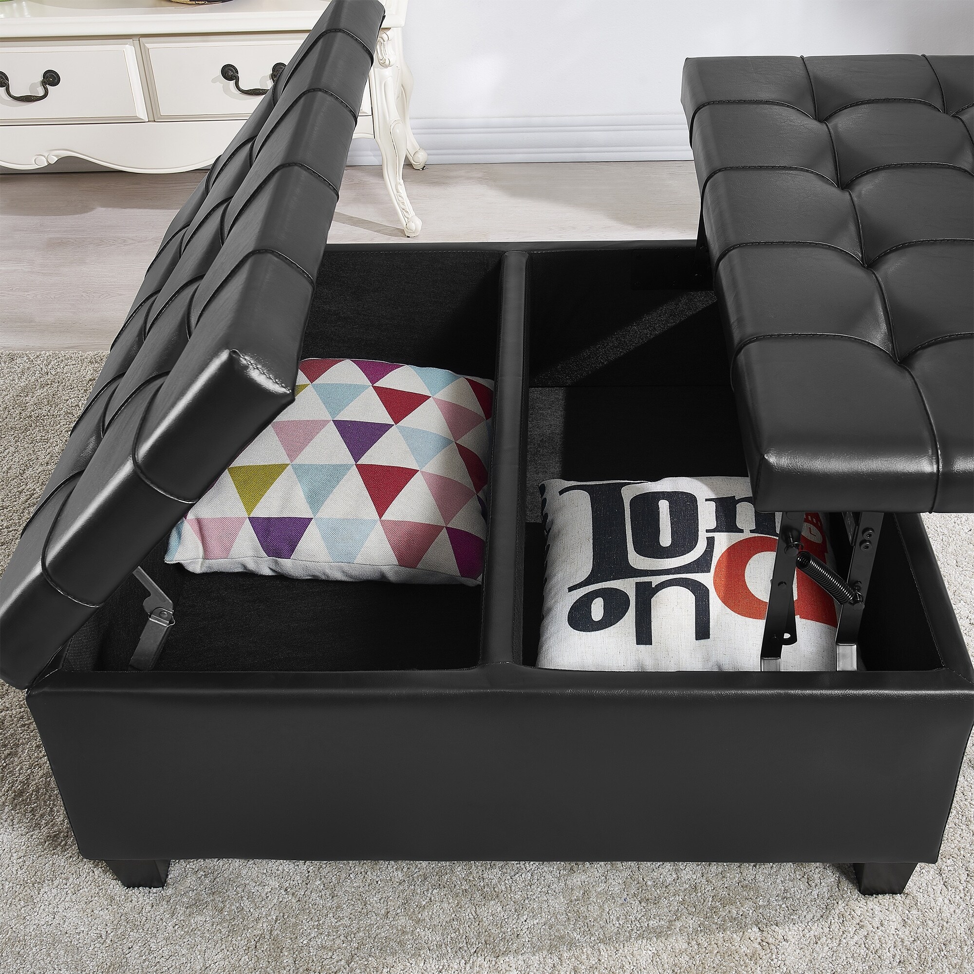 Large Square Faux Leather Storage Ottoman Coffee Table - On Sale