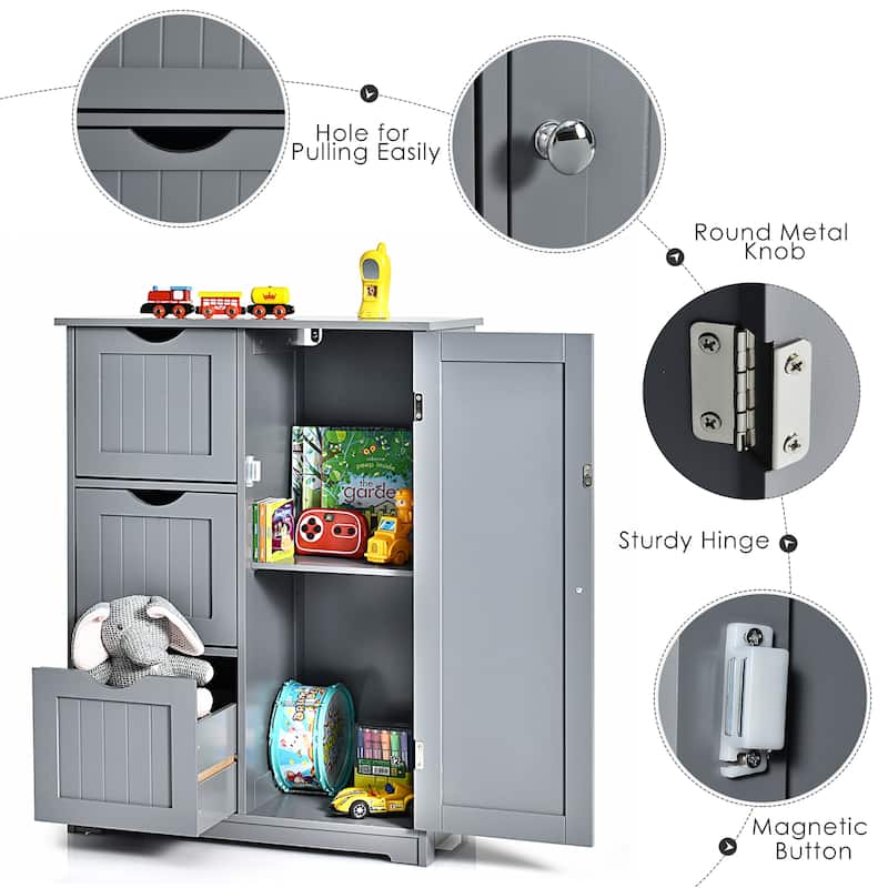 Bathroom Floor Cabinet Wooden with 1 Cupboard and 3 Drawers