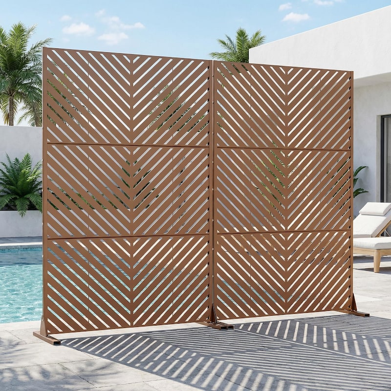 Outdoor Privacy Screen with Stand for Patio Garden Metal Fence Set of 2
