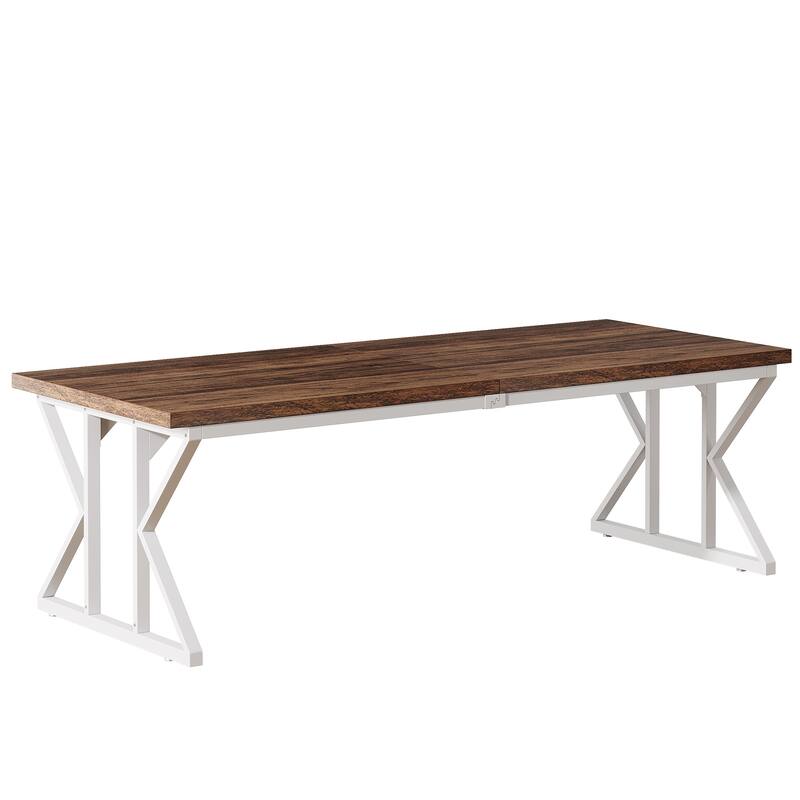 71" Dining Table for 6, Rustic Rectangular Kitchen Table with X-Trestle Metal Legs, Wood Top Dinner Table for Dining Room