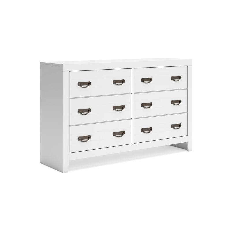 Feo Wide Dresser, 6 Drawers, White Okoume Finish, Solid Hardwood
