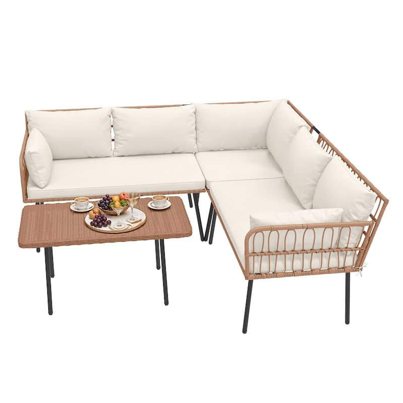 Moasis Outdoor Patio All-Weather Wicker Loveseat/Bistro Set/Sectional Sofa with Cushions and Lumbar Pillows