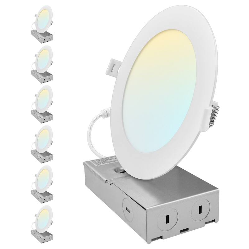 LUXRITE 6 Inch Canless Spotlight LED Recessed Light 5CCT Dimmable 800/1050/1250 Lumens CRI 90 10W/13W/15W ETL 6 Pack - 2700K/3000K/3500K/4000K/5000K