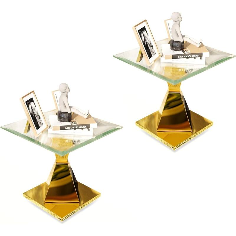 Glass End Table Side Table Corner Table with Gold Base
