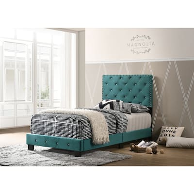 Twin Bed Soft Velvet Tufted, Faux Jewels & Chrome Nailheads - Classic Bedroom Design