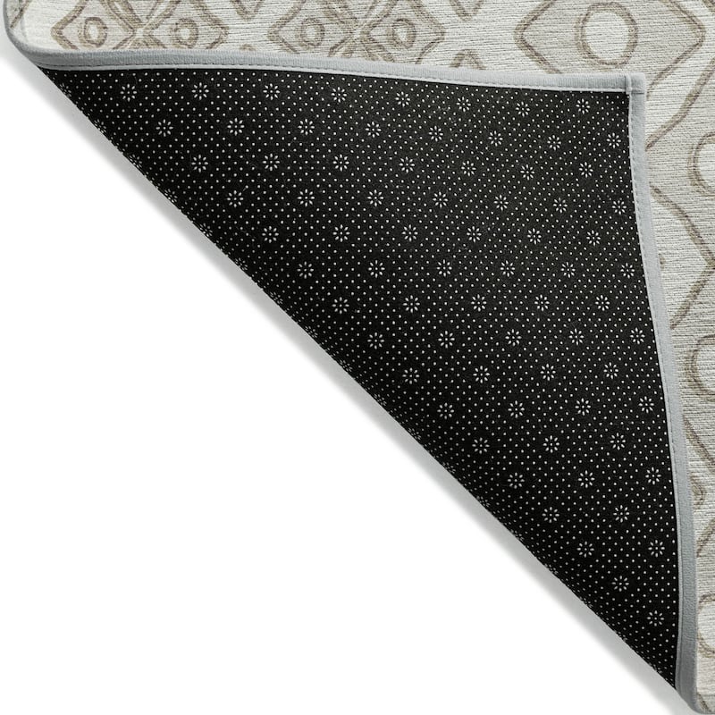 Ivory And Beige Geometric Washable Indoor Outdoor Area Rug - 5' X 8'