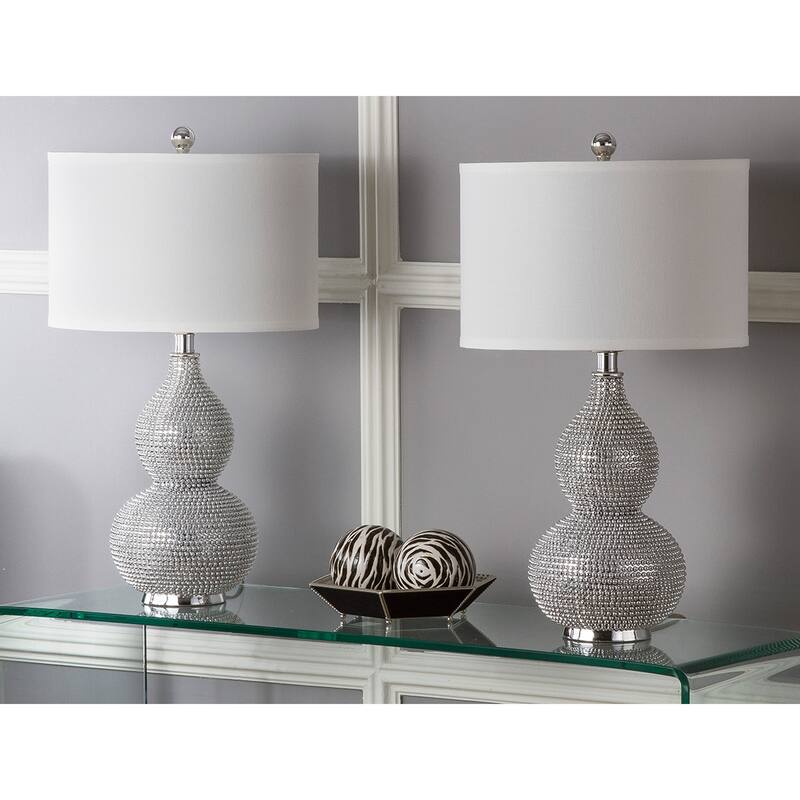 SAFAVIEH Lighting Karri 24 Inch Silver Beaded Table Lamp (Set of 2) - 14Wx14Dx25H - Off White