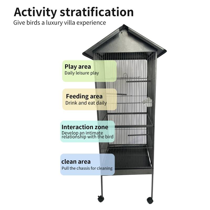 Gray Steel Bird Cage with Rolling Stand