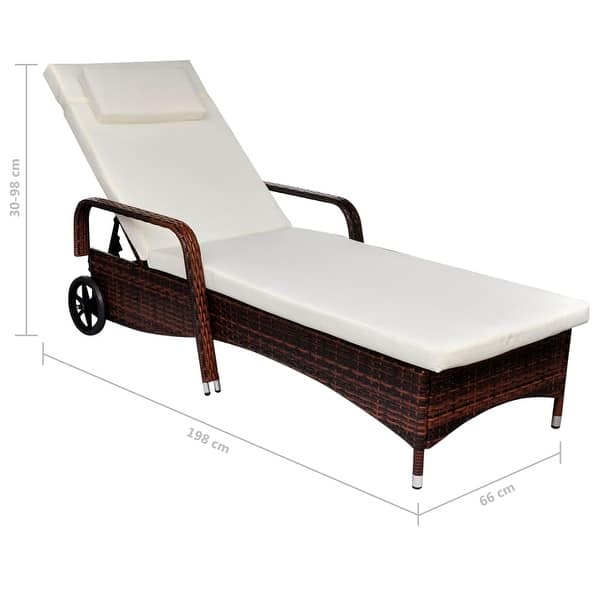 VidaXL Poly Rattan Patio Lounge Chair With Cream White Cushion - Outdoor Sunlounger, Black/Brown