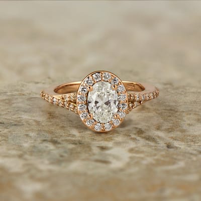 Auriya 14k Gold 3/4cttw Oval Shape Halo Diamond Engagement Ring