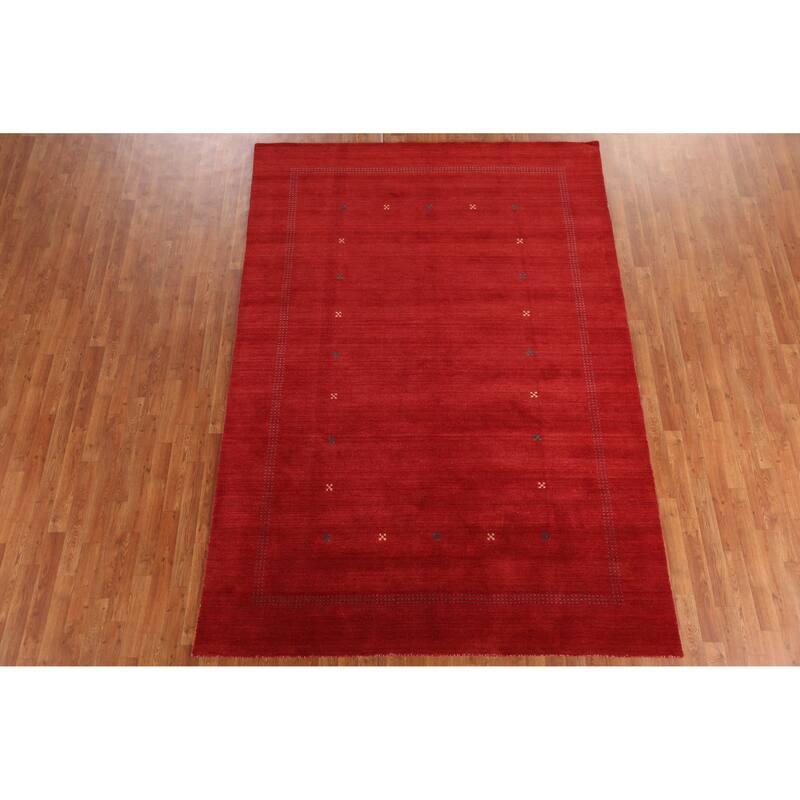 Hand Knotted Oriental 100% Wool Carpet Tribal Tribal Red Gabbeh Area Rug - 9' 10'' X 6' 9''