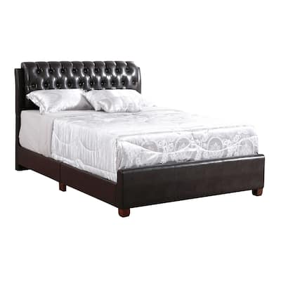 Dark Brown Bed Frame - Upholstered Platform Bed with Headboard - Modern Bedroom Furniture