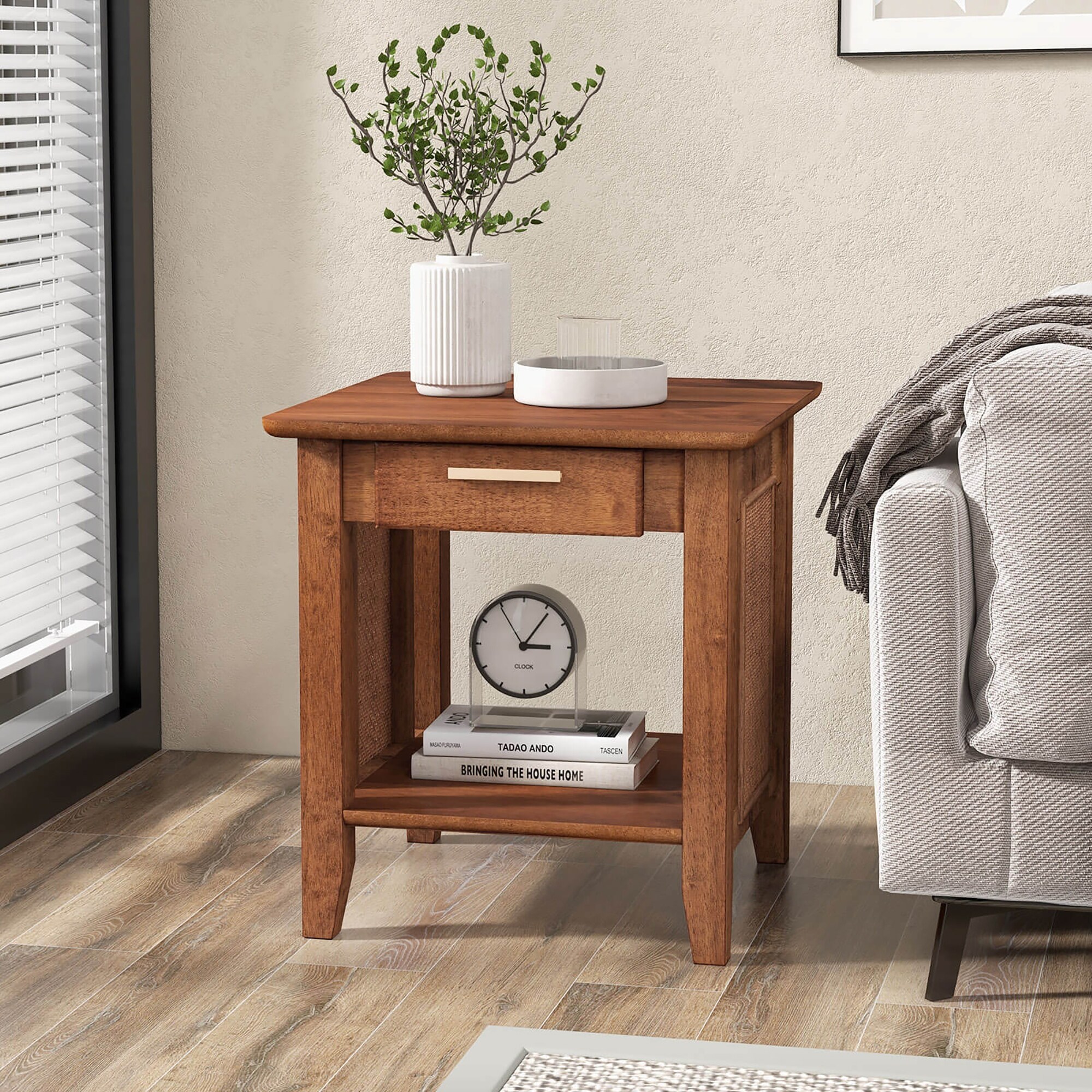【2024年】高評価レビューアイテム特集 Sofa 3-Tier Nightstand Style Boho 2PCS Gymax Side Table End 棚、シェルフ