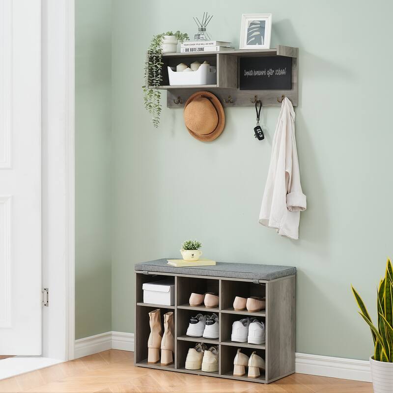 Hall Tree Shoe Bench Industrial 6 in 1 Coat/Shoe Rack