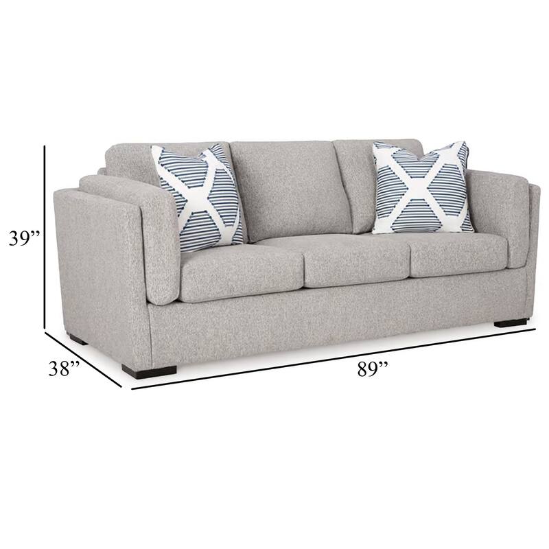 Marcy Sofa with Arm Bolster Pillows, Pewter Gray Polyester 89 Inch