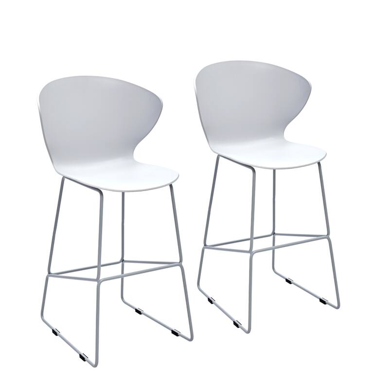 HomeRoots Set of Two 26" White and Silver Heavy Duty Plastic and Metal Low Back Counter Height Bar Chairs