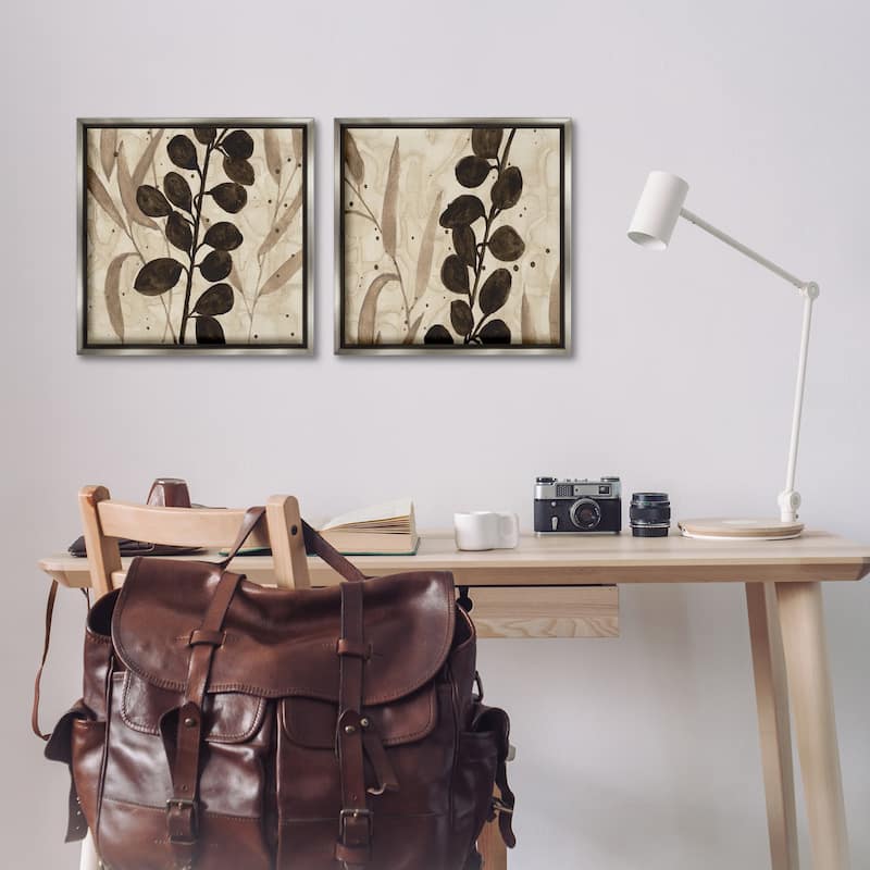 Stupell Natural Tone Sprouting Leaves Framed Floater Canvas Wall Art Design By Krinlox (Set of 2)