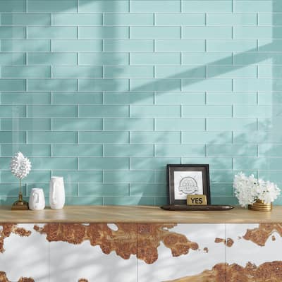 Apollo tile 4" x 16" Colorway Glossy Sky Blue Glass Tile (5.33 sq ft/case) - 12 Pack