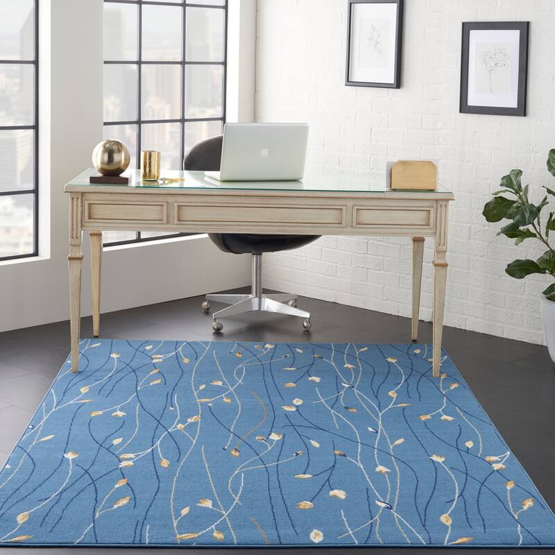 Nourison Grafix Floral Botanical Transitional Area Rug - 3' 9" x 5' 9" - Light Blue