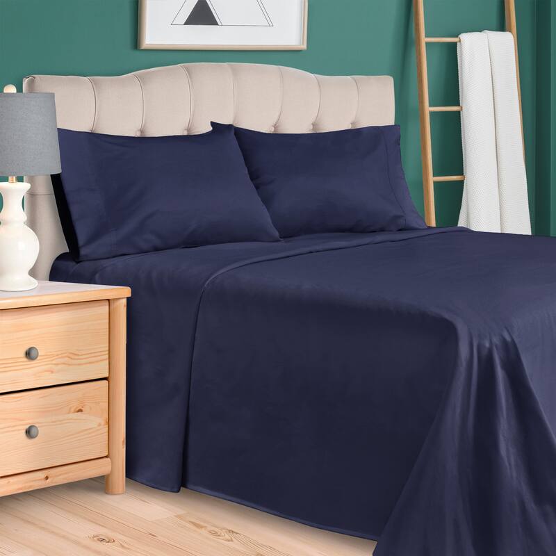 Egyptian Cotton 300 Thread Count Solid Bed Sheet Set by Superior - Twin - Navy Blue