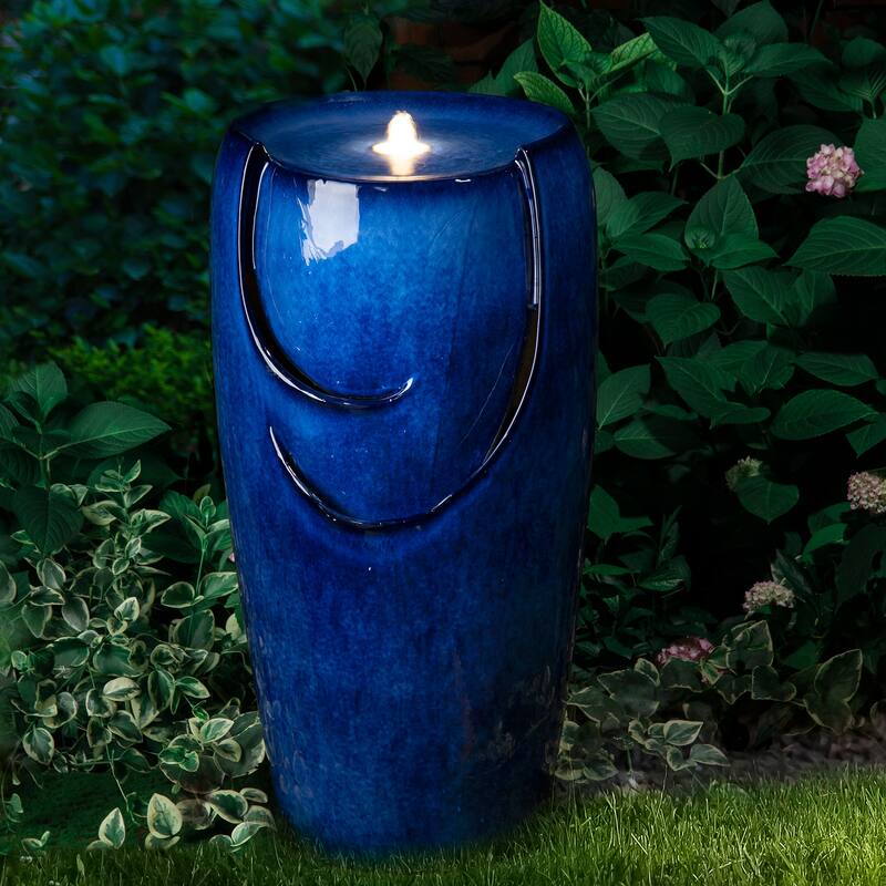 Glitzhome 30"H Oversized LED Ceramic Fountain - Blue