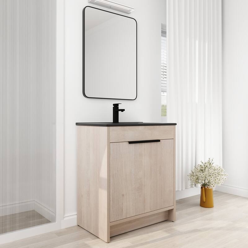 Freestanding Plywood Bathroom Vanity Set in Plain Light Oak with Integrated Sink