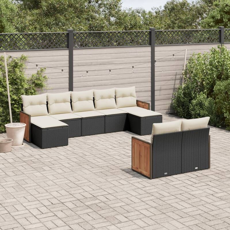 vidaXL Patio Sofa Set with Cushions Outdoor Conversation Furniture Poly Rattan - 21.7 x 21.7 x 14.6 in - Black and cream without table