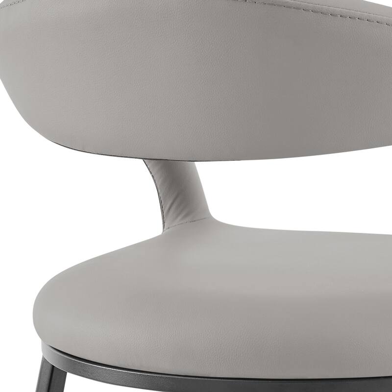 Monie Barstool Chair, Curved Floating Back, Light Gray Faux Leather