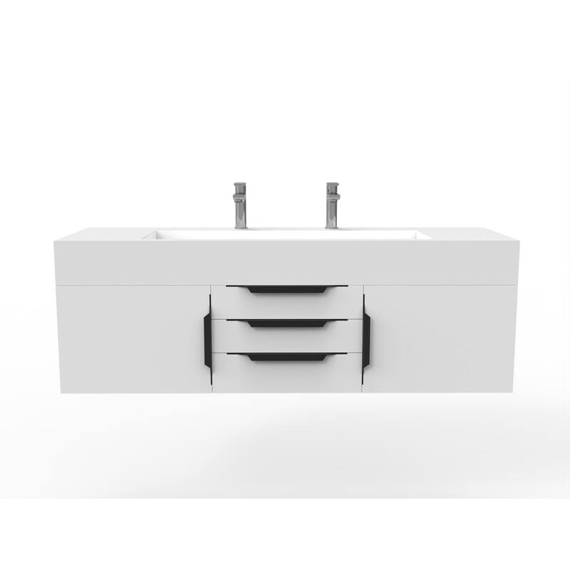 Nile 60" Wall Mounted Bathroom Vanity Set w/ White Top - White - Matte