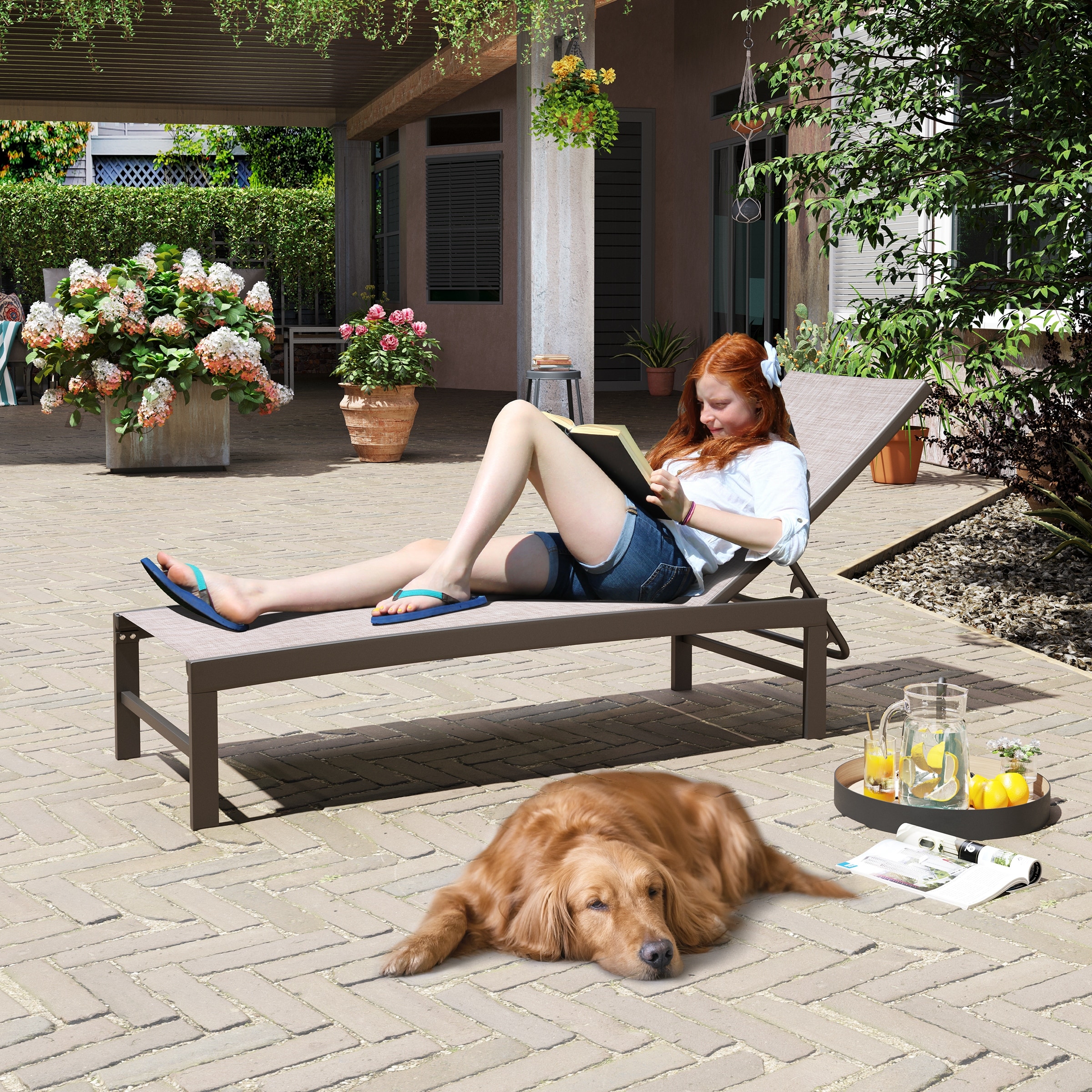 All-Weather Adjustable Aluminum Outdoor Pool Lounger Chaise-image
