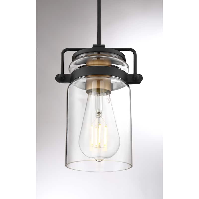Antebellum 1-Light Mini Pendant Fixture Black and Aged Gold Finish with Clear Glass - N/A