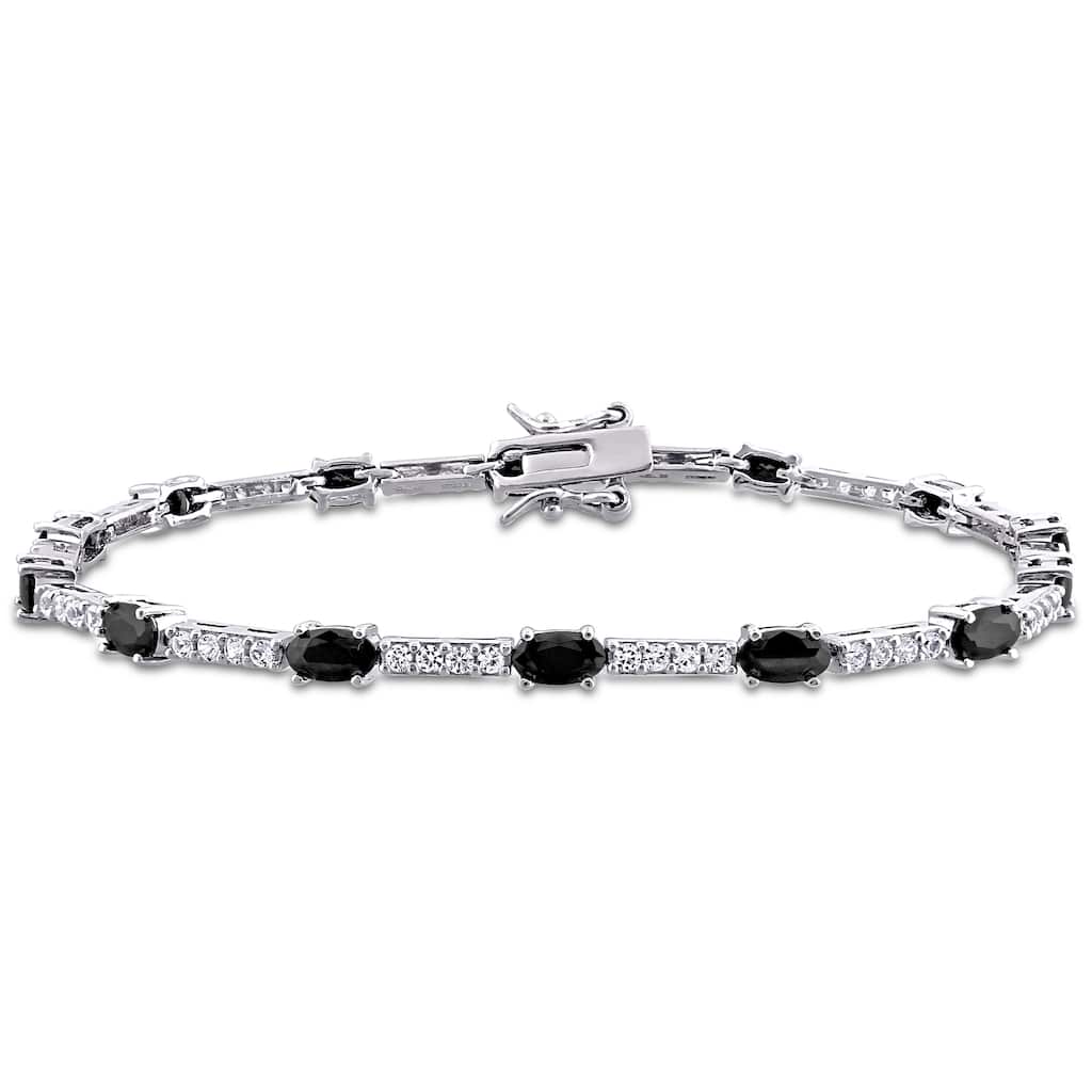 Miadora 8ct TGW Black and White Cubic Zirconia Station Bracelet in Sterling Silver - 7 in